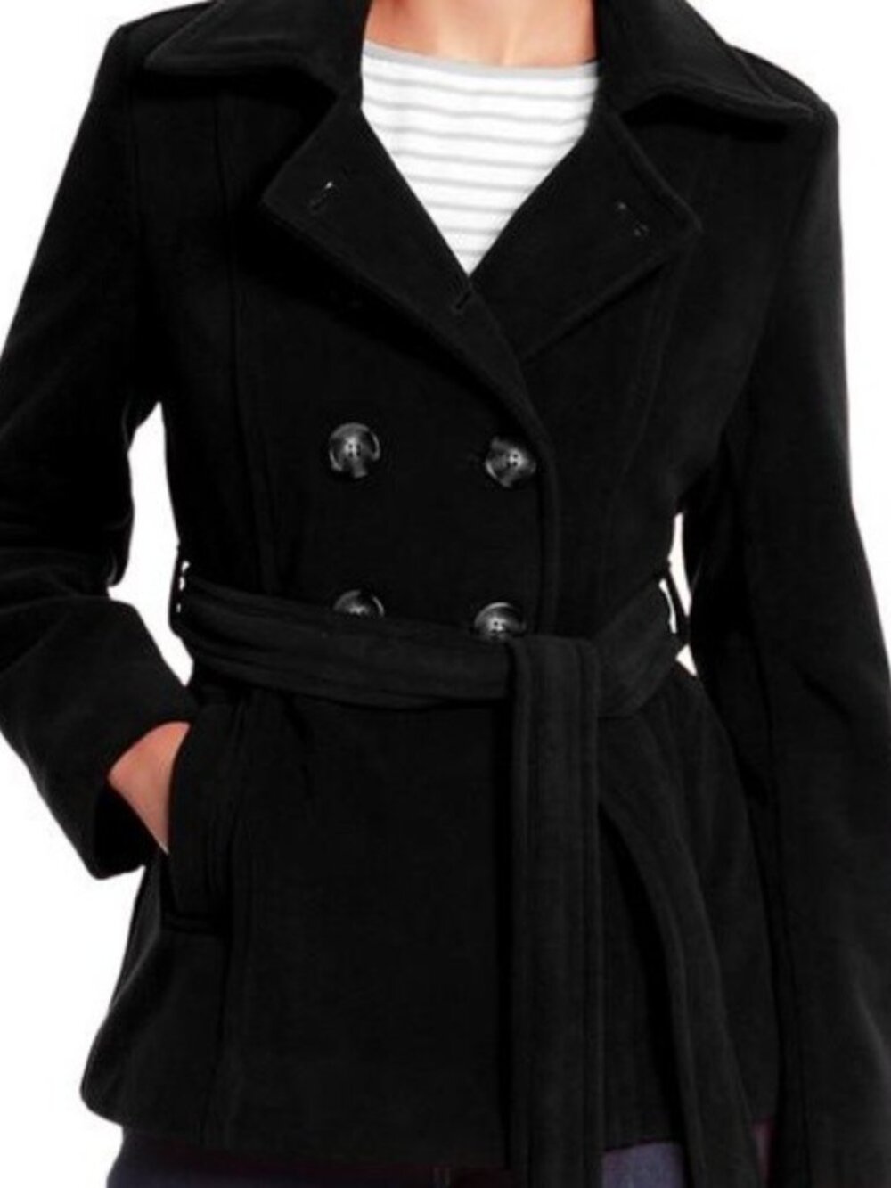 Old Navy Performance Fleece Peacoat Jacket Belted Coat Black Size XXL NEW